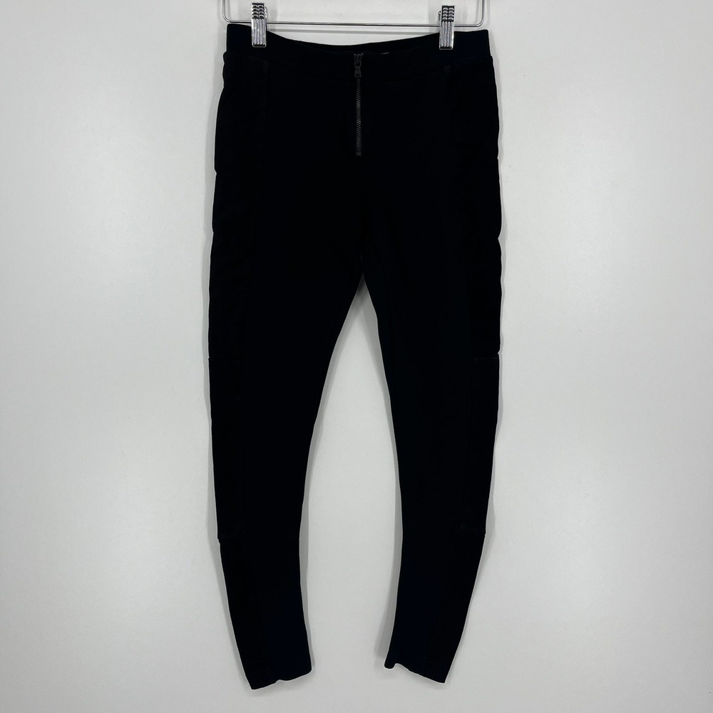 Alice + Olivia Black Leather Panel Front Zip Leggings Womens Size 8 Skinny